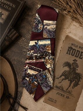 Vintage INCONITO Cowboy Rodeo Novelty Tie Western Bronco Print